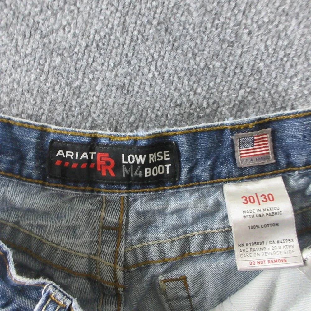 Ariat FR M4 Jeans Mens 30x30 Blue Relaxed Bootcut Distressed Denim Workwear